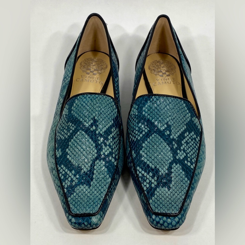 Vince Camuto Kallassa Bluestone Snakeskin Print Leather Loafer Womens 6.5 EU 37